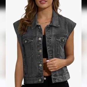 Womens Denim Jean Vest Classic Jean Vest Sleeveless Jackets with Pockets Button